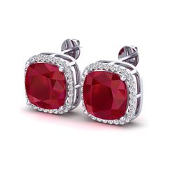 12 ctw Ruby & Micro Pave Halo VS/SI Diamond Earrings 18k White Gold