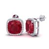 Image 2 : 12 ctw Ruby & Micro Pave Halo VS/SI Diamond Earrings 18k White Gold