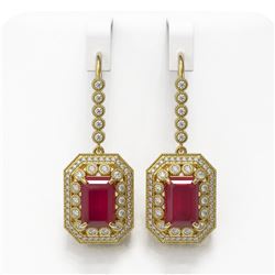 14.16 ctw Certified Ruby & Diamond Victorian Earrings 14K Yellow Gold