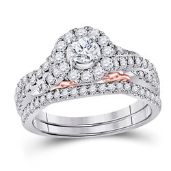 14kt Two-tone Gold Womens Round Diamond Bridal Wedding Engagement Ring Band Set 1.00 Cttw