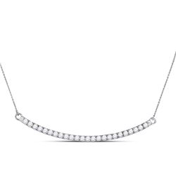 14kt White Gold Womens Round Diamond Curved Single Row Bar Necklace 1.00 Cttw