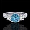 Image 2 : 1.41 ctw Intense Blue Diamond Art Deco 3 Stone Ring 18k White Gold