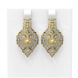 4.14 ctw Diamond & Pearl Earrings 18K Yellow Gold