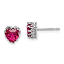 10k White Gold 6 mm Polished Heart Created Ruby Earrings - 55 mm