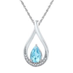 Sterling Silver Womens Pear Lab-Created Blue Topaz Fashion Pendant 1.00 Cttw