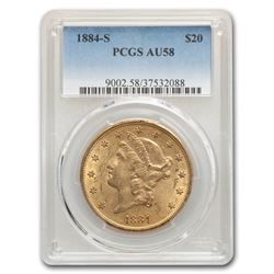 1884-S $20 Liberty Gold Double Eagle AU-58 PCGS