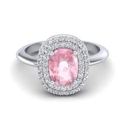 2.50 ctw Morganite & Micro Black Diamond Ring Halo 14k White Gold