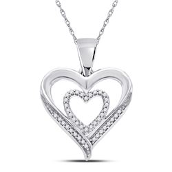 Sterling Silver Womens Round Diamond Heart Pendant 1/10 Cttw