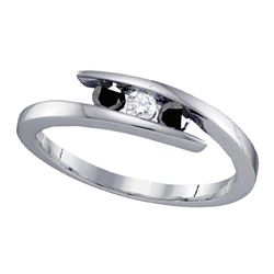 Sterling Silver Womens Round Black Color Enhanced Diamond 3-stone Bridal Wedding Ring 1/4 Cttw