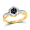 Image 1 : 10kt Yellow Gold Womens Round Black Color Enhanced Diamond Flower Cluster Ring 1/3 Cttw