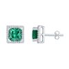 Image 1 : Sterling Silver Womens Princess Lab-Created Emerald Solitaire Stud Earrings 1-3/4 Cttw