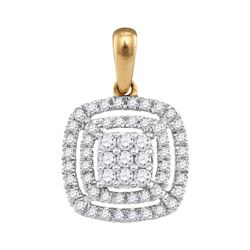 14kt Yellow Gold Womens Round Diamond Concentric Square Cluster Pendant 1/3 Cttw