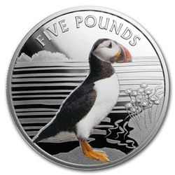 2019 Alderney 1 oz Proof Silver Colorized Puffin