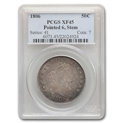 1806 Draped Bust Half Dollar XF-45 PCGS (Pointed 6, Stem)