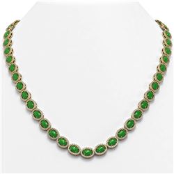34.11 ctw Jade & Diamond Micro Pave Halo Necklace 10k Yellow Gold