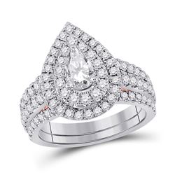14kt Two-tone Gold Womens Pear Diamond Bridal Wedding Engagement Ring Band Set 2.00 Cttw