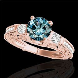 1.38 ctw SI Certified Blue Diamond Solitaire Antique Ring 10k Rose Gold