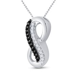 10kt White Gold Womens Round Black Color Enhanced Diamond Infinity Pendant 1/10 Cttw