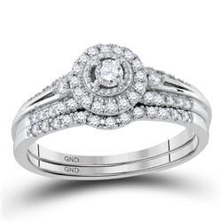 10kt White Gold Womens Round Diamond Halo Bridal Wedding Engagement Ring Band Set 1/3 Cttw