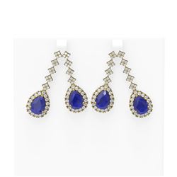 15.49 ctw Sapphire & Diamond Earrings 18K Yellow Gold