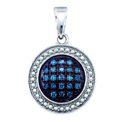 Sterling Silver Womens Round Blue Color Enhanced Diamond Circle Cluster Pendant 1/5 Cttw