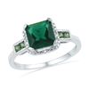 Image 1 : Sterling Silver Womens Princess Lab-Created Emerald Solitaire Diamond-accent Ring 2-1/5 Cttw