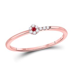 10kt Rose Gold Womens Round Ruby Diamond Stackable Band Ring 1/20 Cttw