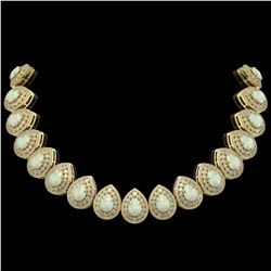 100.62 ctw Certified Opal & Diamond Victorian Necklace 14K Yellow Gold