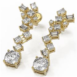 4 ctw Cushion Cut Diamond Designer Earrings 18K Yellow Gold