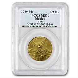 2010 Mexico 1/2 oz Gold Libertad MS-70 PCGS