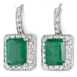 3.50 ctw Emerald & Diamond Earrings 18k White Gold