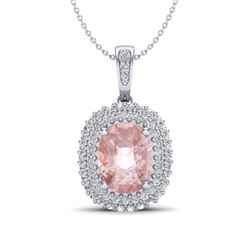 2.75 ctw Morganite & Micro Pave VS/SI Diamond Necklace 18k White Gold