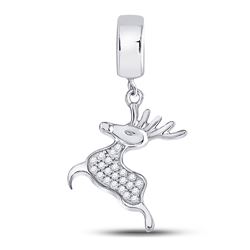 Sterling Silver Womens Round Diamond Rudolph Reindeer Animal Pendant 1/6 Cttw