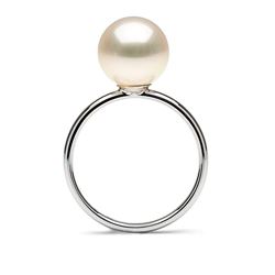 White Freshwater Pearl Solitaire Ring, 10.5-11.0mm, 14K Gold