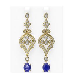 11.15 ctw Sapphire & Diamond Earrings 18K Yellow Gold