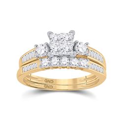 10kt Yellow Gold Womens Princess Diamond Bridal Wedding Ring Set 1.00 Cttw Size 10