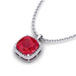 6 ctw Ruby & Micro Pave Halo VS/SI Diamond Necklace 18k White Gold