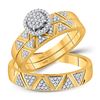 Image 1 : 10kt Yellow Gold His Hers Round Diamond Cluster Matching Bridal Wedding Ring Band Set 1/3 Cttw