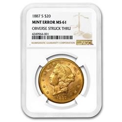 1887-S $20 Liberty Gold Double Eagle MS-61 NGC (Mint Error)