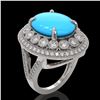 Image 2 : 9.07 ctw Turquoise & Diamond Victorian Ring 14K White Gold