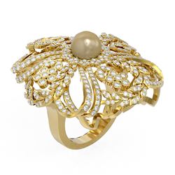 3.23 ctw Diamond & Pearl Ring 18K Yellow Gold