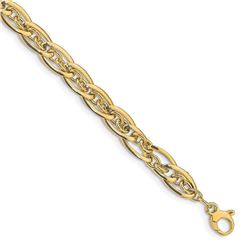 14k Yellow Gold Gold Polished and Grooved Link Bracelet - 8 in.