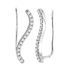 Sterling Silver Womens Round Diamond S-shape Climber Earrings 1/3 Cttw