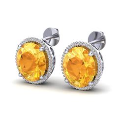 20 ctw Citrine & Micro Pave VS/SI Diamond Earrings 18k White Gold
