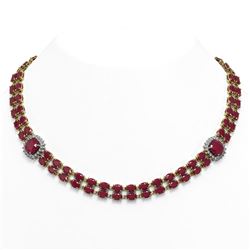 43.97 ctw Ruby & Diamond Necklace 14K Yellow Gold