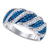Image 1 : 10kt White Gold Womens Round Blue Color Enhanced Diamond Cascading Band Ring 3/4 Cttw
