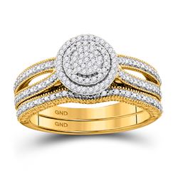 10kt Yellow Gold Womens Round Diamond Cluster Bridal Wedding Engagement Ring Band Set 1/3 Cttw