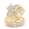 Image 1 : 14kt Yellow Gold His & Hers Round Diamond Cluster Matching Bridal Wedding Ring Band Set 3/4 Cttw