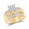 Image 2 : 14kt Yellow Gold His & Hers Round Diamond Cluster Matching Bridal Wedding Ring Band Set 3/4 Cttw