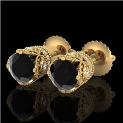 1.85 ctw Fancy Black Diamond Art Deco Stud Earrings 18k Yellow Gold